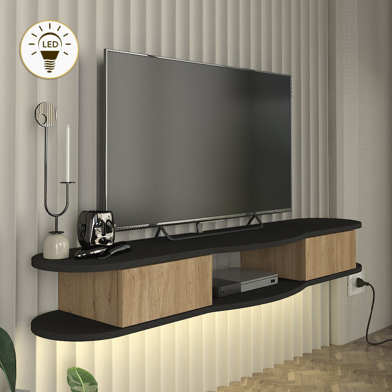 Έπιπλο τηλεόρασης επιτοίχιο Kastor5 Omarket με LED χρώμα ανθρακί - sepet oak 115x35x40εκ. Intrahomextra-8694094