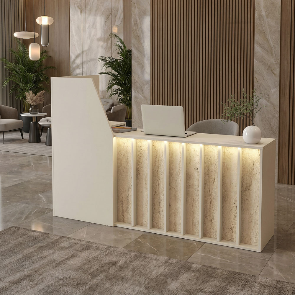Γραφείο υποδοχής - reception Sorello INTRAHOME με LED χρώμα sandstone - travertine 185x83x130εκ. Intrahomextra-8723329