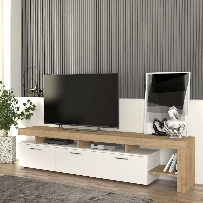 Έπιπλο τηλεόρασης Seravio4 Omarket χρώμα λευκό - sapphire oak 185x40x65εκ. Intrahomextra-8695651