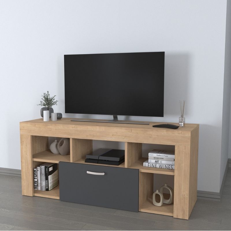 Έπιπλο τηλεόρασης Ravella4 Omarket χρώμα sapphire oak - ανθρακί 95x42x75εκ. Intrahomextra-8695081