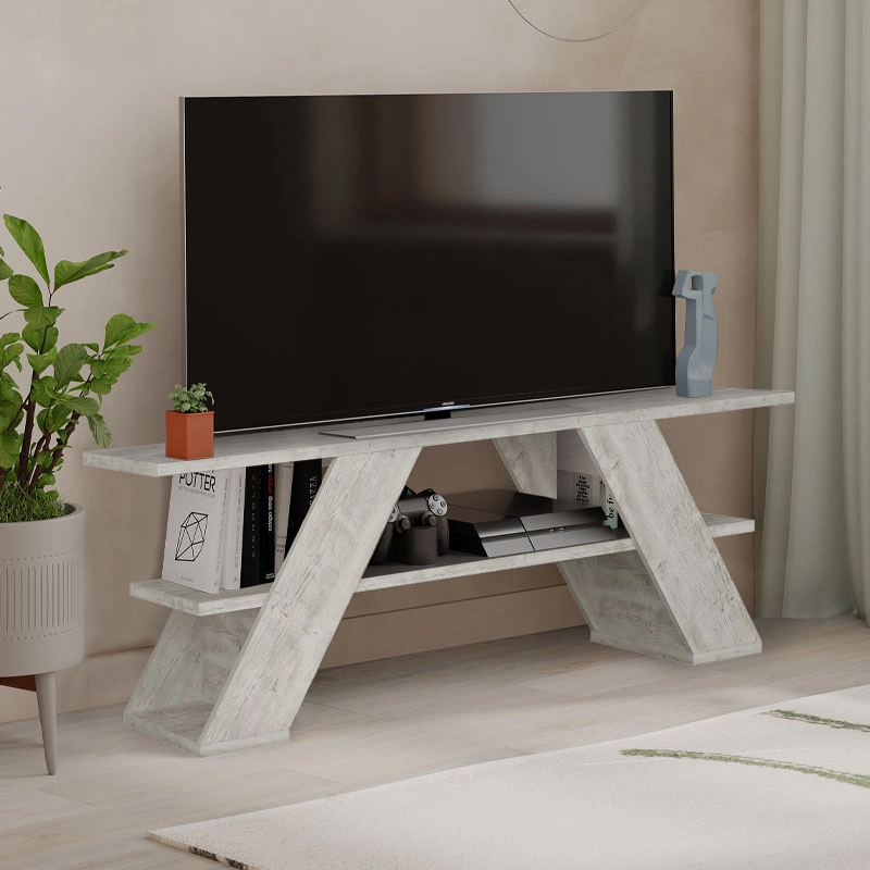 Έπιπλο τηλεόρασης Mavero4 Omarket χρώμα λευκό αντικέ 80x33x55εκ. Intrahomextra-8698876