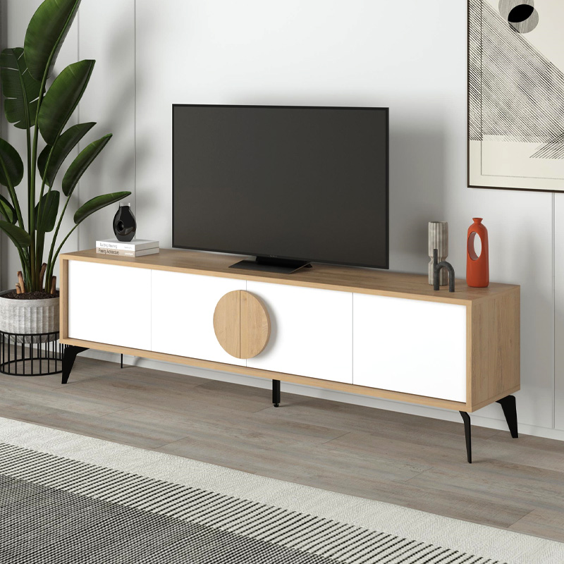 Έπιπλο τηλεόρασης Vareon4 Omarket χρώμα sapphire oak - λευκό 160x35x50εκ. Intrahomextra-8694915