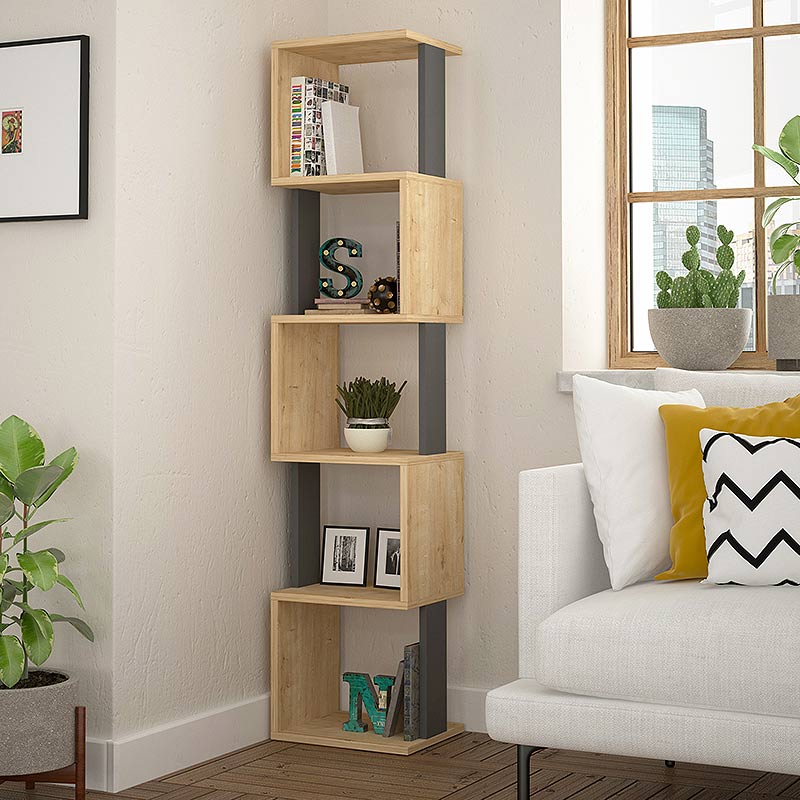 Βιβλιοθήκη Calista Omarket χρώμα sapphire oak/ανθρακί 35x40x160εκ. Intrahomextra-8721785