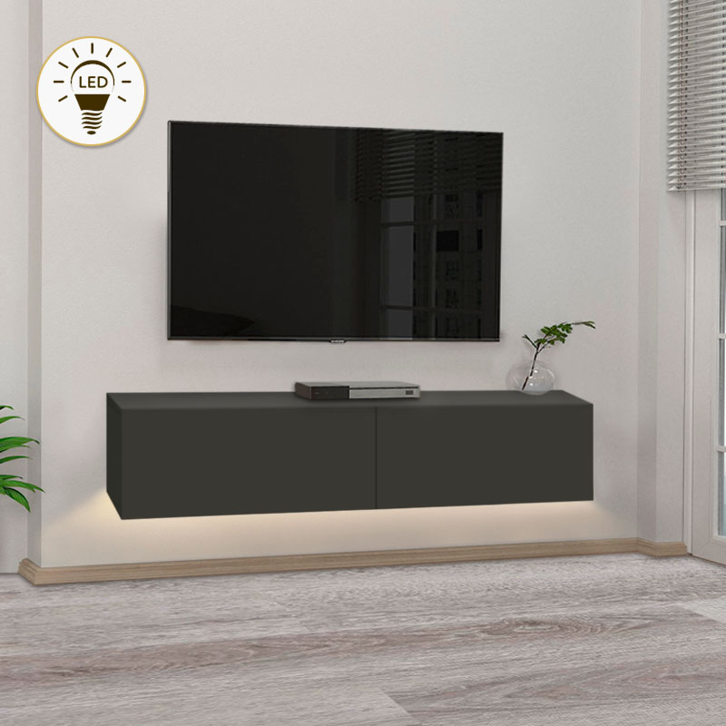 Έπιπλο τηλεόρασης επιτοίχιο Lunessa4 Omarket με LED χρώμα ανθρακί 95x31x40εκ. Intrahomextra-8697281