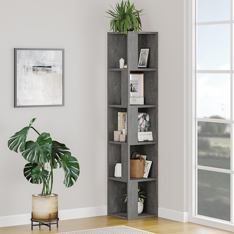 Βιβλιοθήκη γωνιακή Zelora2 Omarket χρώμα γκρι ρετρό 35x41x170εκ. Intrahomextra-8719030