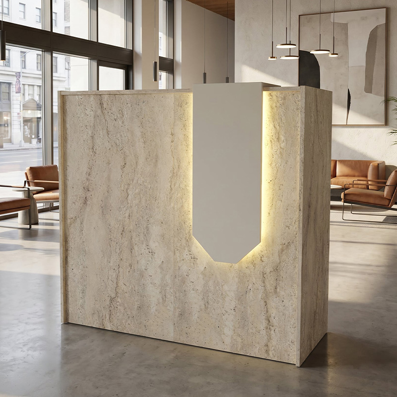 Γραφείο υποδοχής - reception Sorevia Omarket με LED χρώμα travertine - sandstone 95x42x110εκ. Intrahomextra-8723636