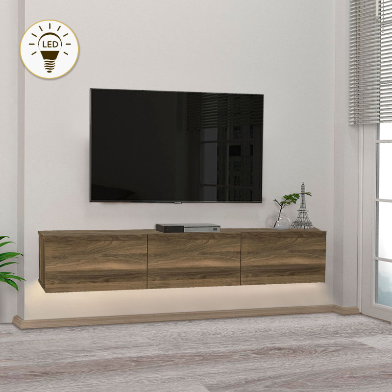Έπιπλο τηλεόρασης επιτοίχιο Vorelli4 Omarket με LED χρώμα καρυδί 160x29x30εκ. Intrahomextra-8695630