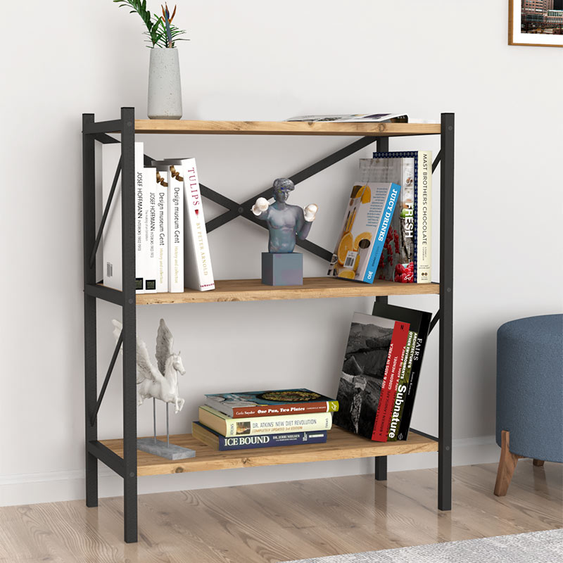 Βιβλιοθήκη Velmora2 Omarket μεταλλική - μελαμίνης χρώμα pine oak 70x44x95εκ. Intrahomextra-8720877