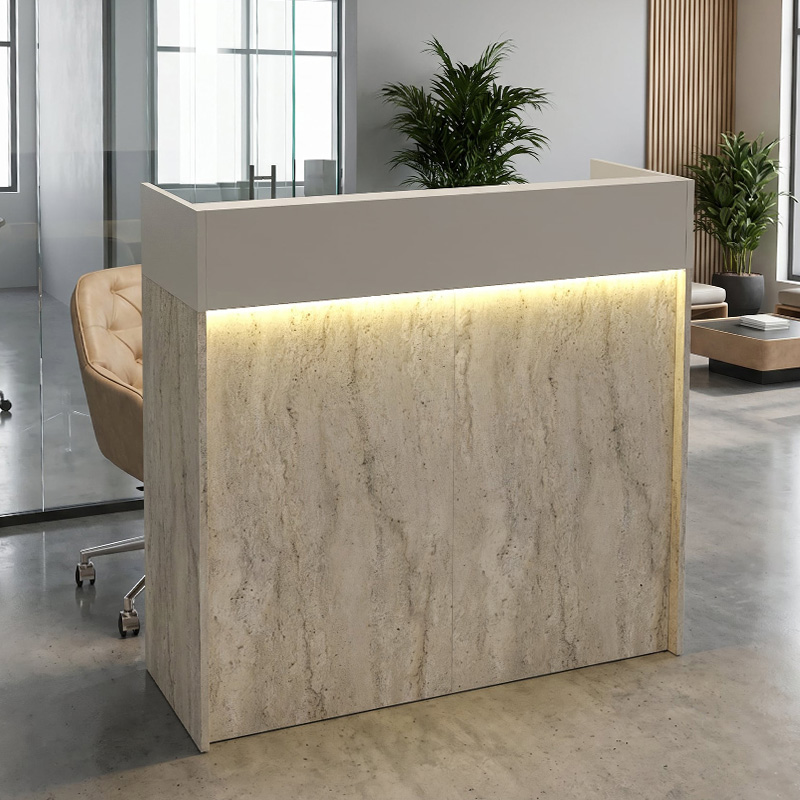 Γραφείο υποδοχής - reception Talvera Omarket με LED χρώμα travertine - sandstone 85x42x130εκ. Intrahomextra-8723493