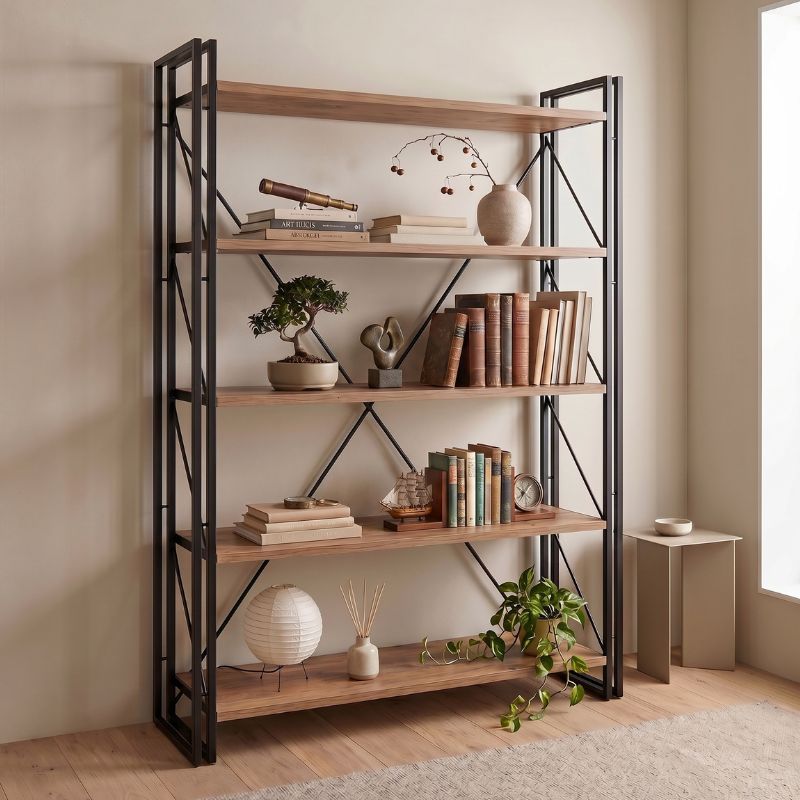 Βιβλιοθήκη Elaris2 Omarket χρώμα antlantic pine - μαύρο 120x35x205εκ. Intrahomextra-8717400