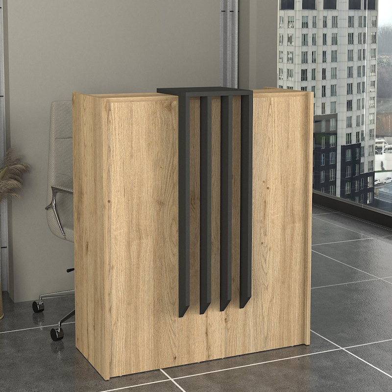 Γραφείο υποδοχής - reception Meravio Omarket χρώμα sepet oak - ανθρακί 100x35x120εκ. Intrahomextra-8725332