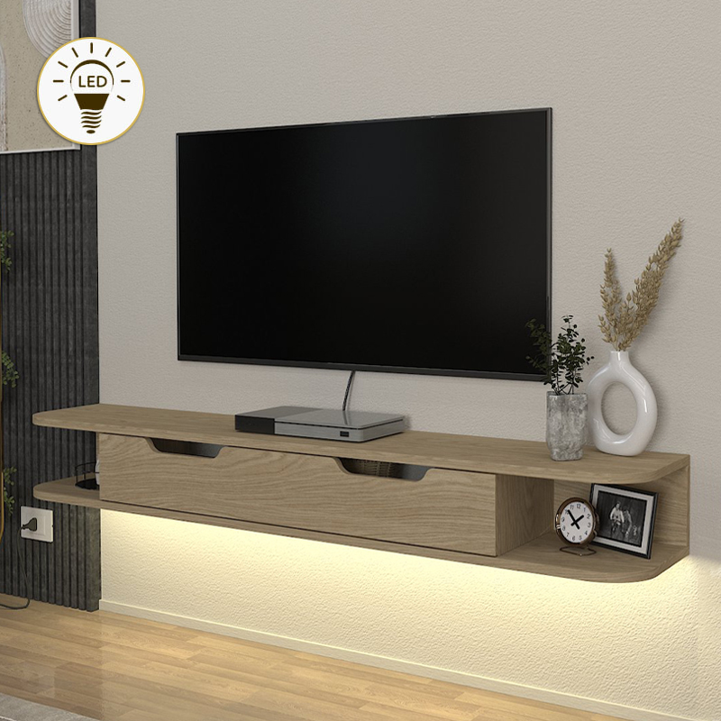Έπιπλο τηλεόρασης επιτοίχιο Velmora5 Omarket με LED χρώμα rota oak 115x35x40εκ. Intrahomextra-8694039