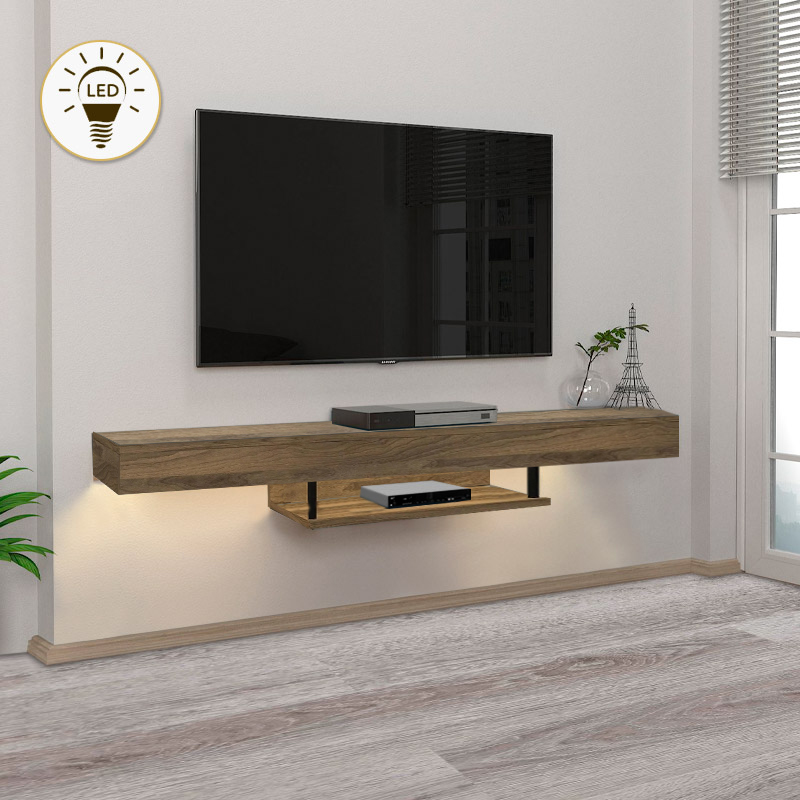 Έπιπλο τηλεόρασης επιτοίχιο Arvessa4 Omarket με LED χρώμα καρυδί 110x29x35εκ. Intrahomextra-8695305