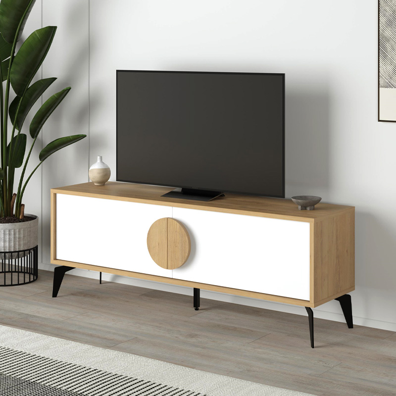 Έπιπλο τηλεόρασης Vareon4 Omarket χρώμα sapphire oak - λευκό 105x35x65εκ. Intrahomextra-8694771