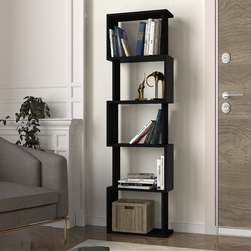 Βιβλιοθήκη Alveron2 Omarket χρώμα μαύρο 35x19x180εκ. Intrahomextra-8715416