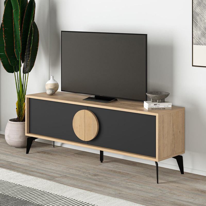 Έπιπλο τηλεόρασης Vareon4 Omarket χρώμα sapphire oak - silky black 105x35x65εκ. Intrahomextra-8694936