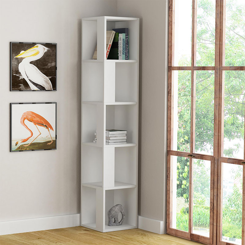 Βιβλιοθήκη γωνιακή Zelora2 Omarket χρώμα λευκό 35x41x170εκ. Intrahomextra-8719096
