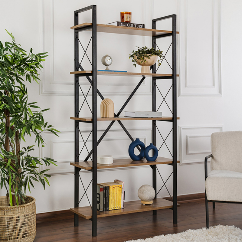 Βιβλιοθήκη Tavero2 Omarket χρώμα καρυδί - μαύρο 105x33x190εκ. Intrahomextra-8715306