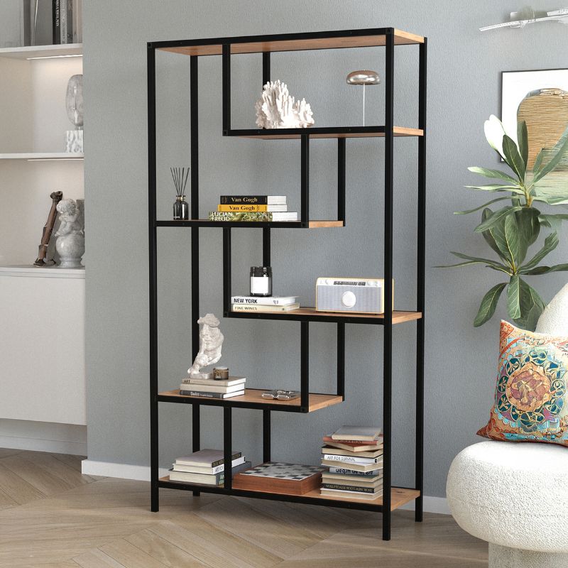 Βιβλιοθήκη Nerissa2 Omarket χρώμα μαύρο - pine oak 95x40x170εκ. Intrahomextra-8715015