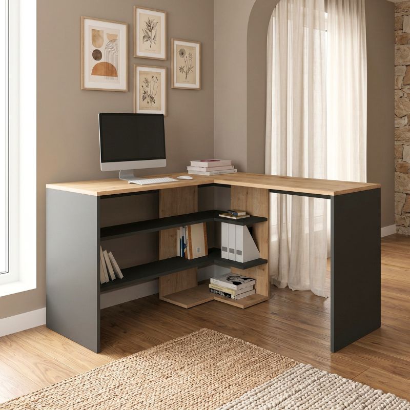 Γραφείο εργασίας Elvessa Omarket χρώμα sapphire oak - ανθρακί 125x110x85εκ. Intrahomextra-8733032