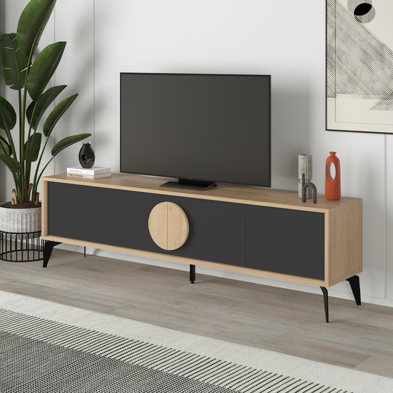 Έπιπλο τηλεόρασης Vareon4 Omarket χρώμα sapphire oak - silky black 145x35x65εκ. Intrahomextra-8694826