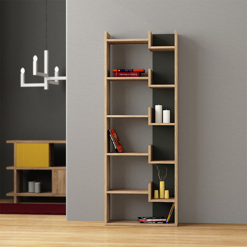 Βιβλιοθήκη Zenaro Omarket χρώμα sapphire oak/ανθρακί 65x32x170εκ. Intrahomextra-8721857