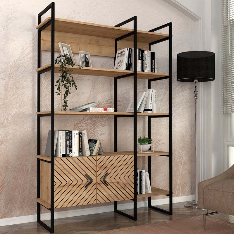 Βιβλιοθήκη Elvessa2 Omarket μεταλλική - μελαμίνης χρώμα sapphire oak 145x39x185εκ. Intrahomextra-8717703