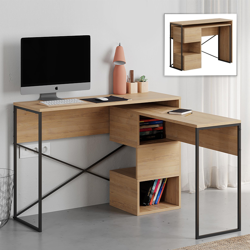 Γραφείο εργασίας πολυμορφικό Elaris Omarket χρώμα sapphire oak 115x47x85εκ. Intrahomextra-8731722