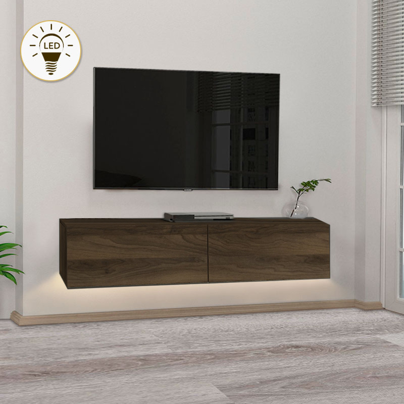 Έπιπλο τηλεόρασης επιτοίχιο Lunessa4 Omarket με LED χρώμα καρυδί 95x31x40εκ. Intrahomextra-8695136
