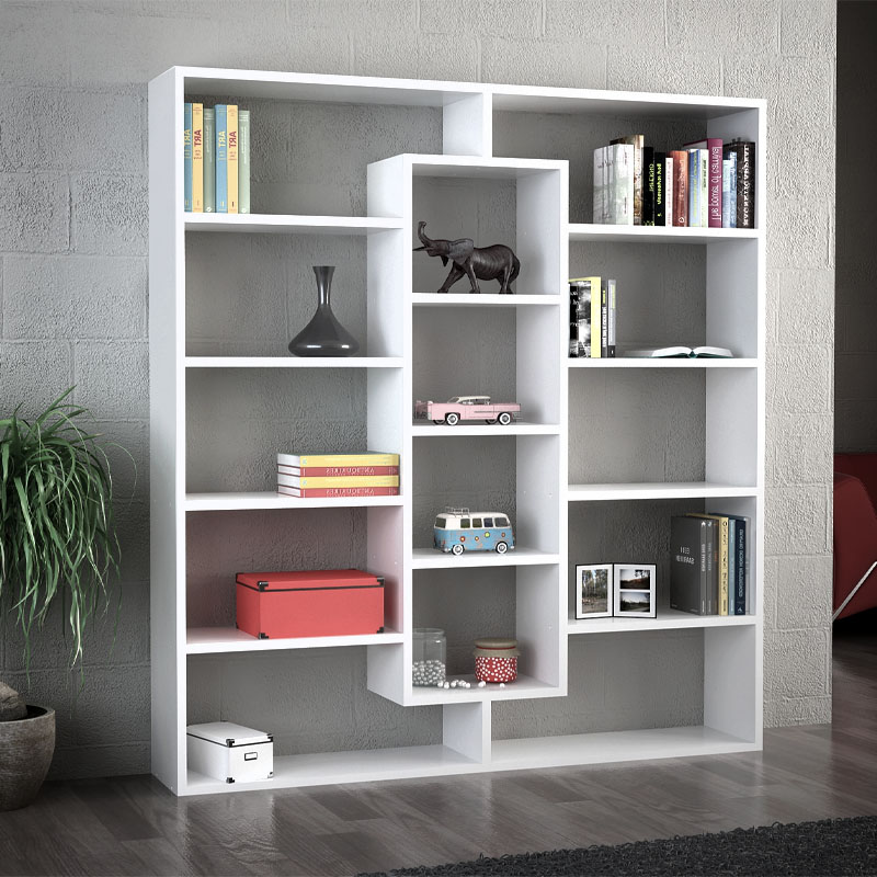 Βιβλιοθήκη Solvian2 Omarket χρώμα λευκό 130x32x145εκ. Intrahomextra-8718337