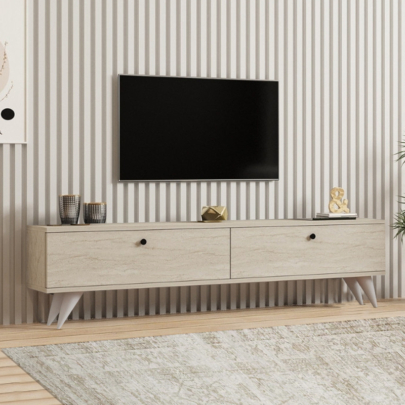 Έπιπλο τηλεόρασης Calista4 Omarket χρώμα travertine 120x25x50εκ. Intrahomextra-8694476