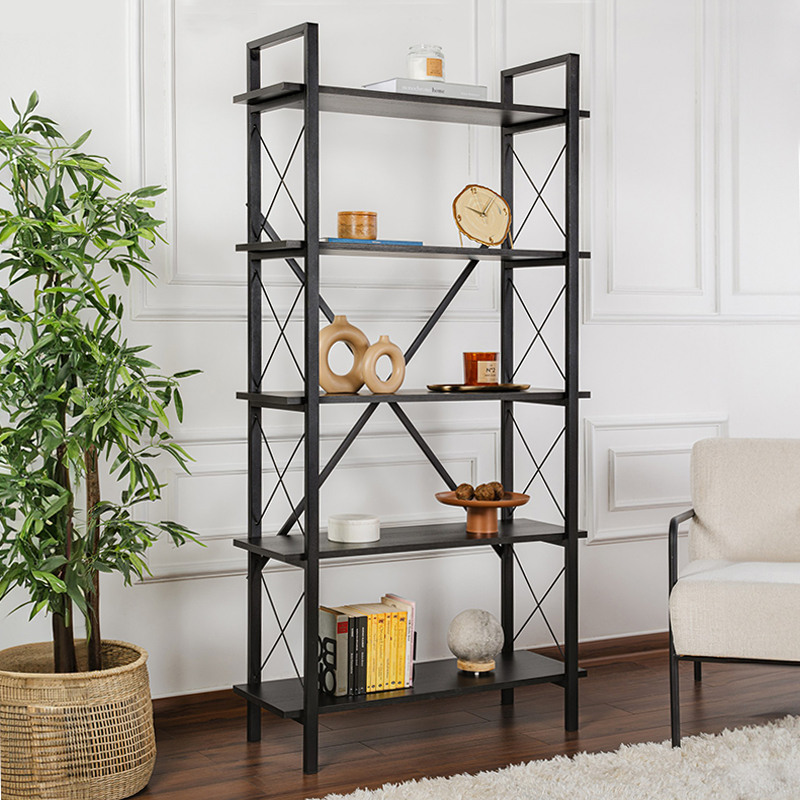 Βιβλιοθήκη Tavero2 Omarket χρώμα black wood 90x43x180εκ. Intrahomextra-8716162