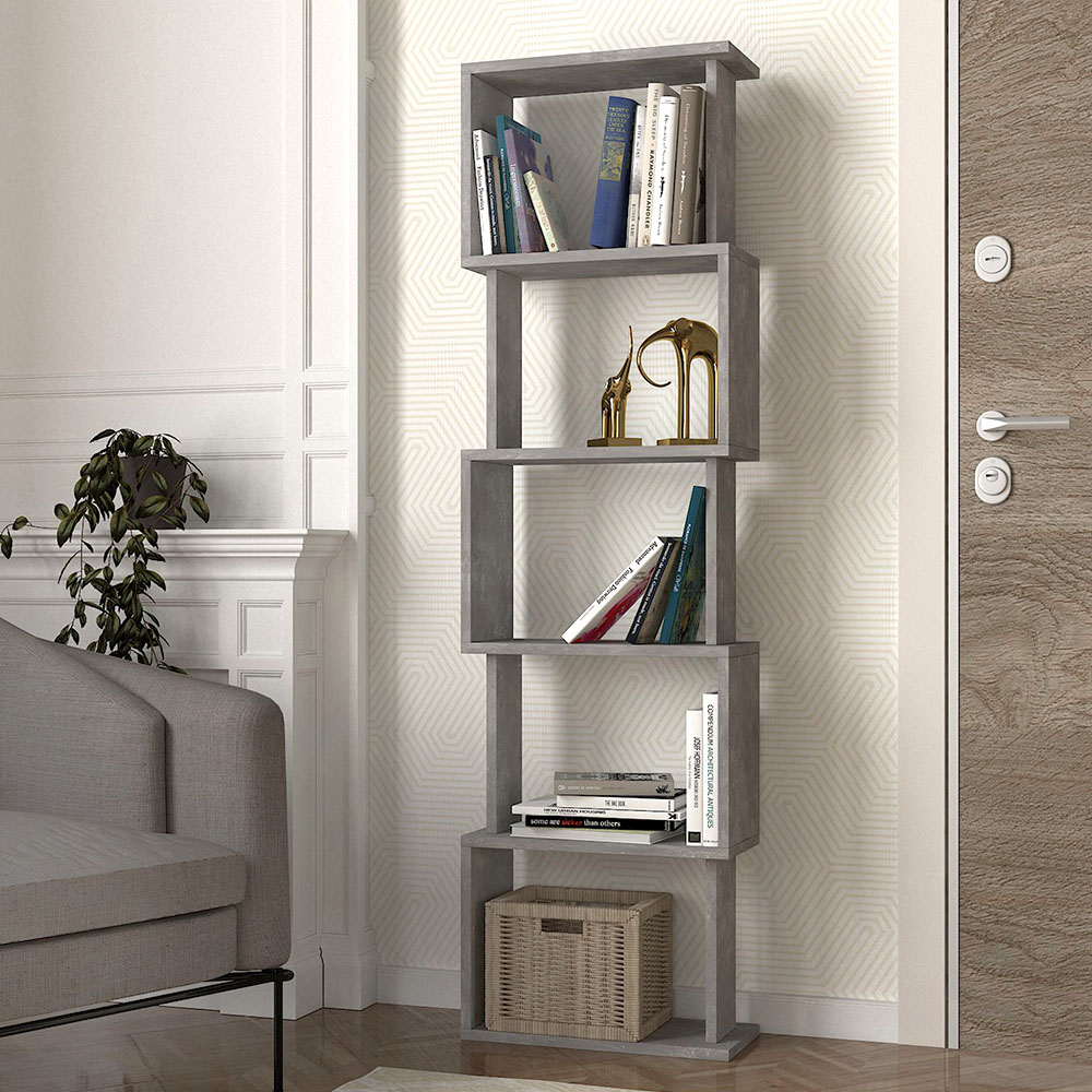 Βιβλιοθήκη Alveron2 Omarket χρώμα γκρι σκυροδέματος 45x29x160εκ. Intrahomextra-8713854