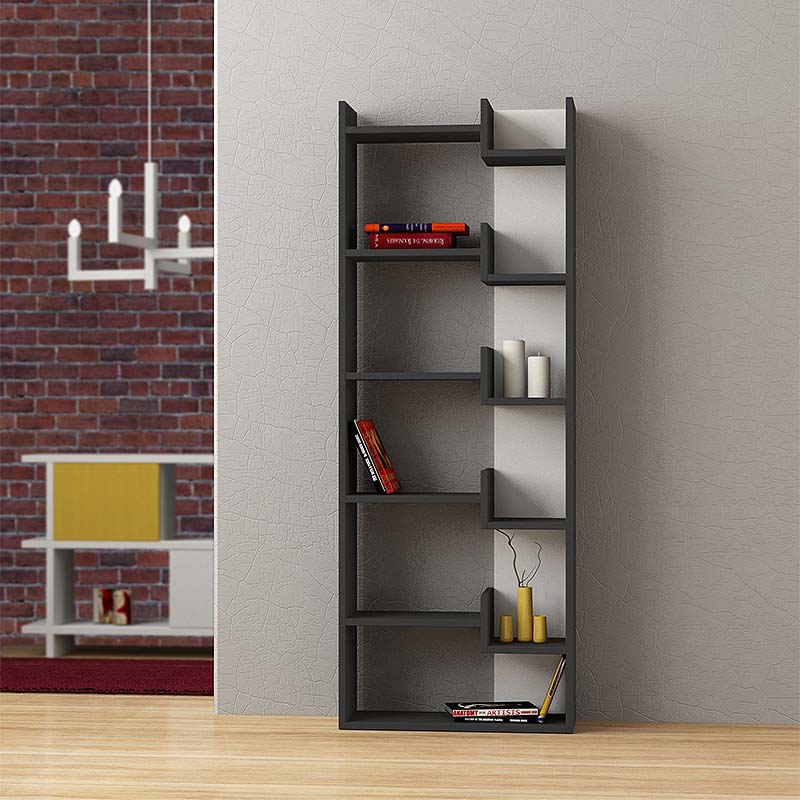 Βιβλιοθήκη Zenaro Omarket χρώμα ανθρακί - λευκό 55x32x170εκ. Intrahomextra-8720278