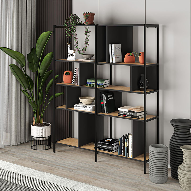 Βιβλιοθήκη Mavero2 Omarket χρώμα sapphire oak - silky black 120x35x185εκ. Intrahomextra-8716964