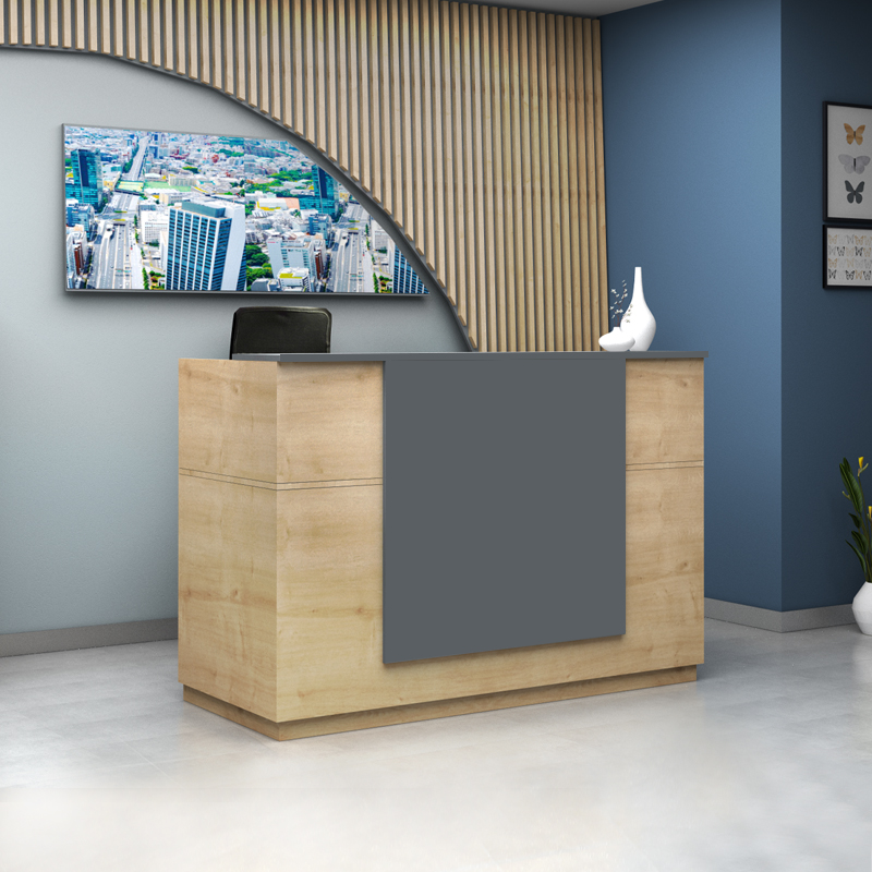 Γραφείο υποδοχής - reception Cavero Omarket χρώμα φυσικό οξιάς - ανθρακί 185x80x120εκ. Intrahomextra-8725947