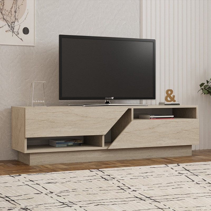 Έπιπλο τηλεόρασης Mavina4 Omarket χρώμα travertine 145x40x65εκ. Intrahomextra-8694653
