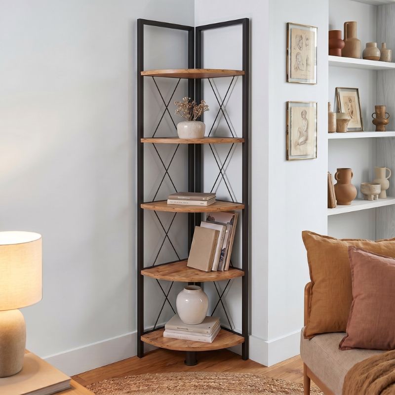 Βιβλιοθήκη γωνιακή Virella2 Omarket χρώμα μαύρο - pine oak 35x33x160εκ. Intrahomextra-8718125