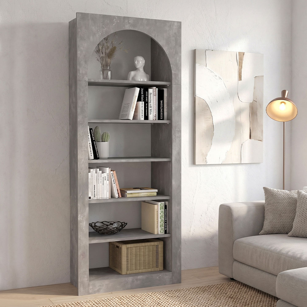 Βιβλιοθήκη Lioren2 Omarket χρώμα γκρι σκυροδέματος 95x35x200εκ. Intrahomextra-8713973