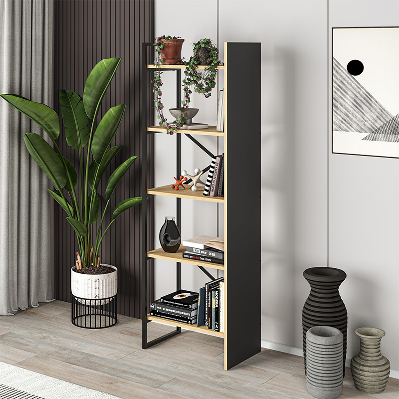 Βιβλιοθήκη Vantoro2 Omarket χρώμα sapphire oak - silky black 45x35x195εκ. Intrahomextra-8717160