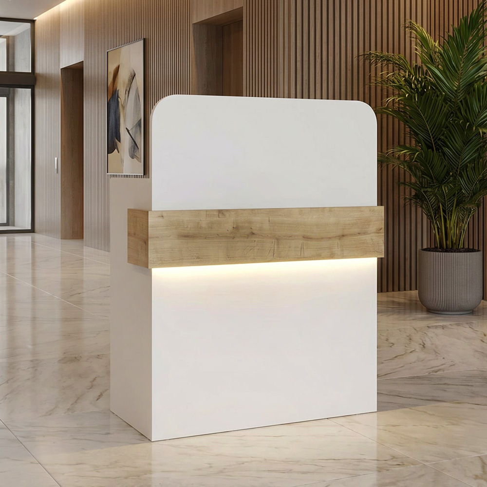 Γραφείο υποδοχής - reception Vareon Omarket με LED χρώμα λευκό - sapphire oak 65x43x140εκ. Intrahomextra-8723426