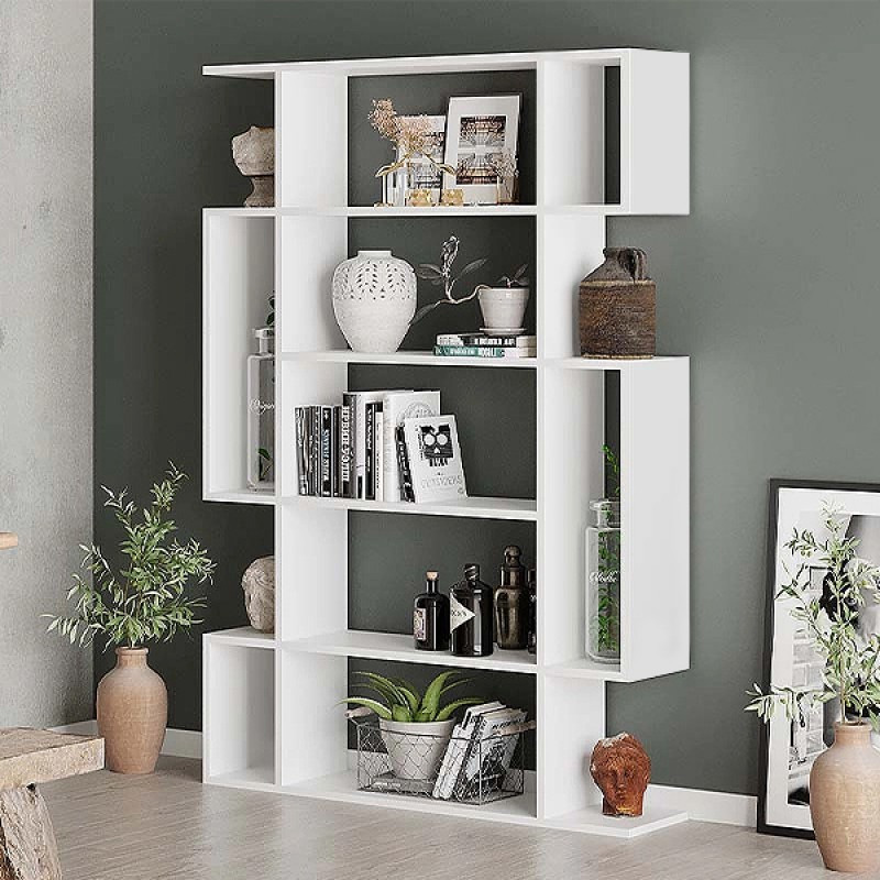Βιβλιοθήκη Avelon2 Omarket χρώμα λευκό 135x25x165εκ. Intrahomextra-8720045