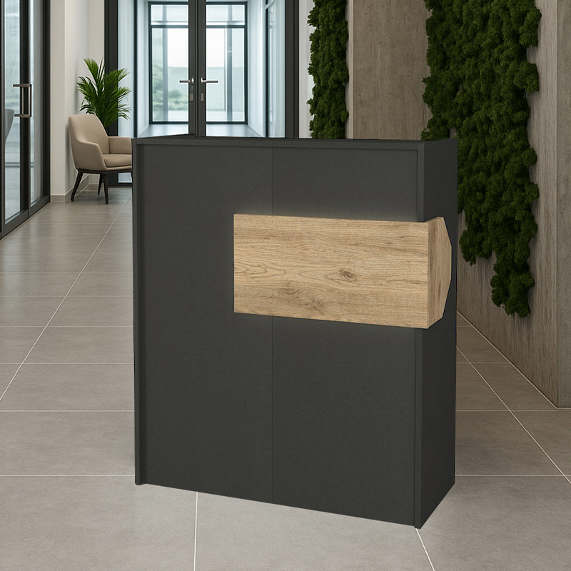 Γραφείο υποδοχής - reception Norell Omarket με LED χρώμα ανθρακί - sepet oak 70x40x130εκ. Intrahomextra-8724812