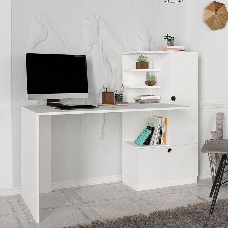 Γραφείο εργασίας Mirella Omarket χρώμα λευκό 155x71x130εκ. Intrahomextra-8732646