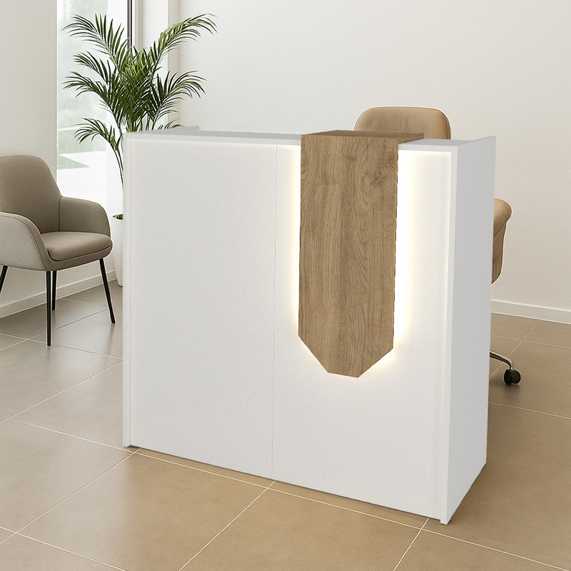 Γραφείο υποδοχής - reception Sorevia Omarket με LED χρώμα λευκό - sepet oak 110x32x120εκ. Intrahomextra-8724961