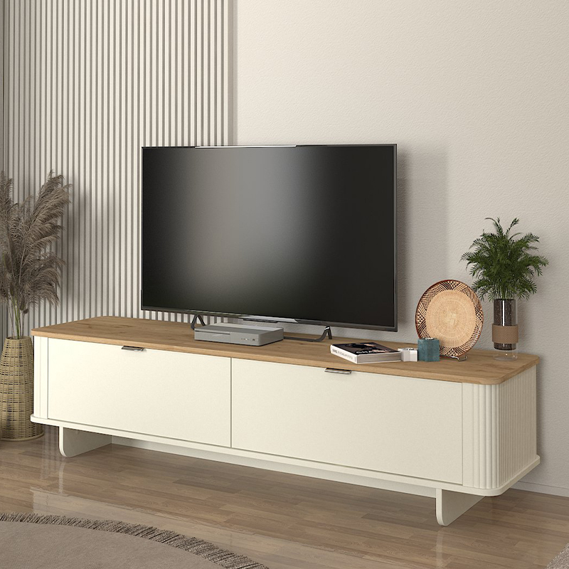 Έπιπλο τηλεόρασης Doreon5 Omarket χρώμα ivory - sepet oak 145x47x60εκ. Intrahomextra-8693891
