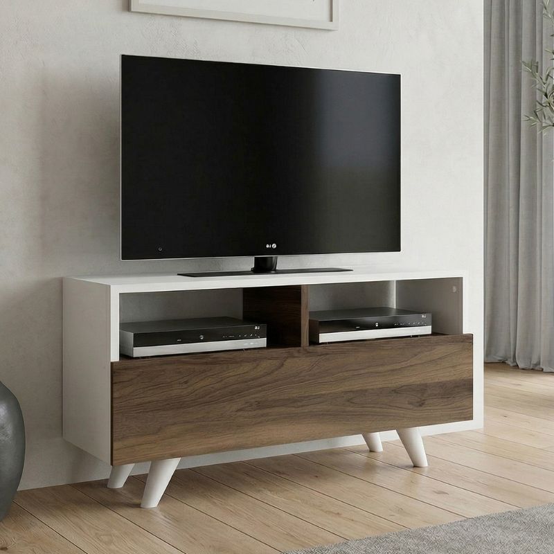 Έπιπλο τηλεόρασης Lunaro4 Omarket χρώμα λευκό - καρυδί 50x29x65εκ. Intrahomextra-8699866