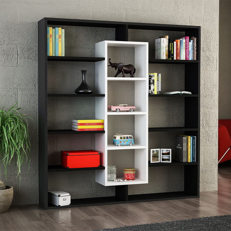 Βιβλιοθήκη Solvian2 Omarket χρώμα μαύρο - λευκό 140x22x155εκ. Intrahomextra-8718532