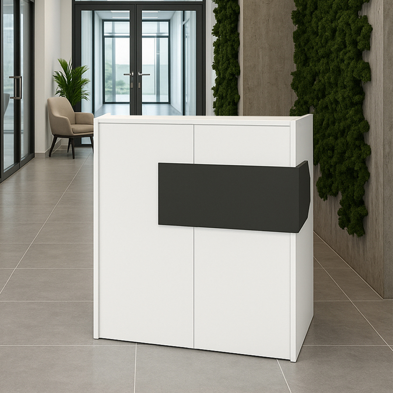Γραφείο υποδοχής - reception Norell Omarket με LED χρώμα λευκό - ανθρακί 100x30x120εκ. Intrahomextra-8725717