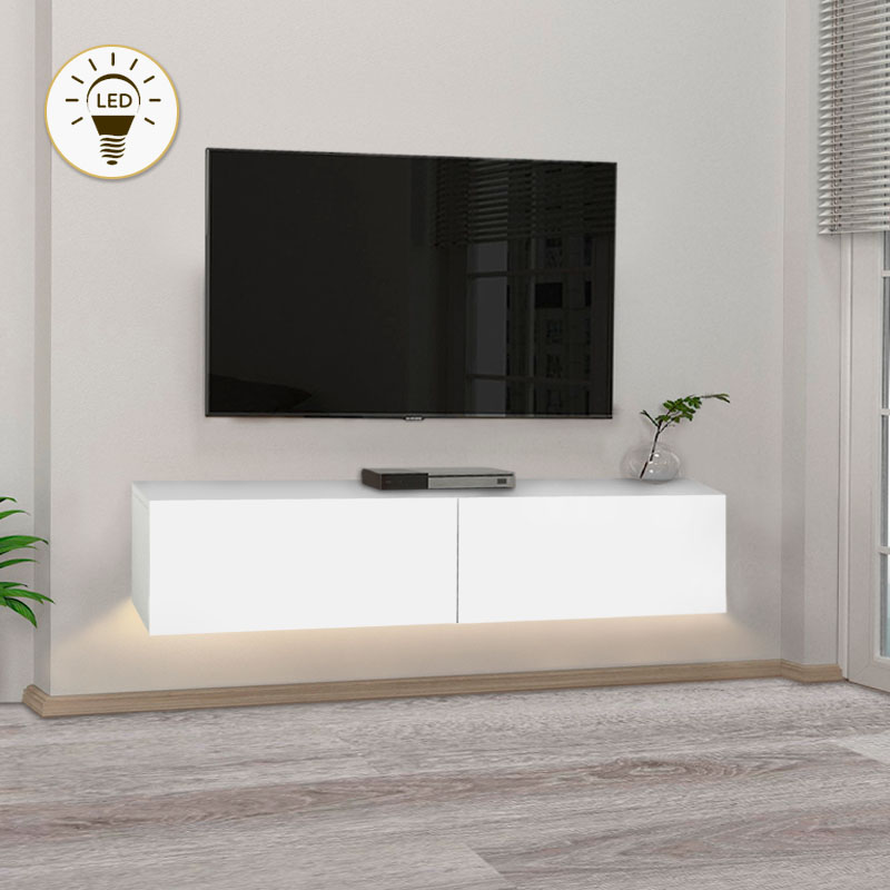 Έπιπλο τηλεόρασης επιτοίχιο Lunessa4 Omarket με LED χρώμα λευκό 95x31x40εκ. Intrahomextra-8697886